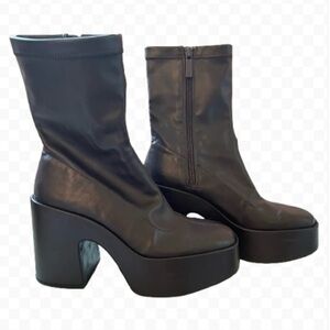Zara Vegan Leather Dark Brown Platform Ankle Boots